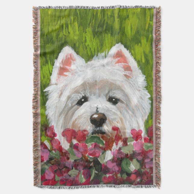 Blume Westie und Pink Decke (Vorderseite Vertikal)