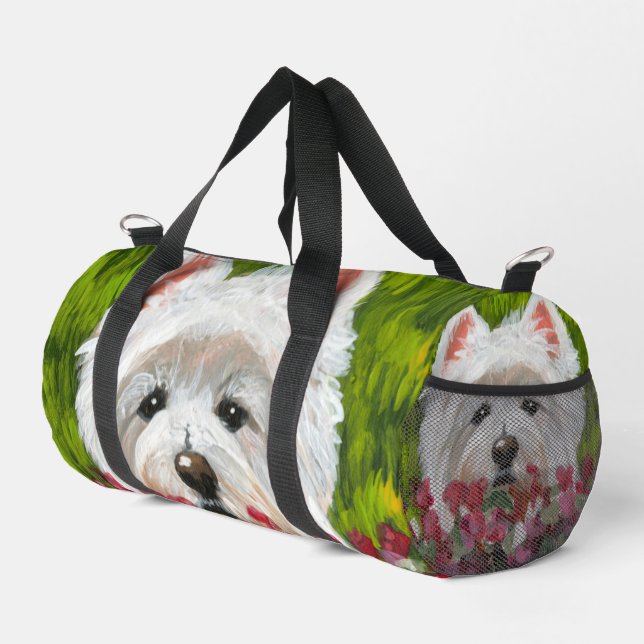 Blume Westie und Pink Duffle Bag (Rechte Ecke)