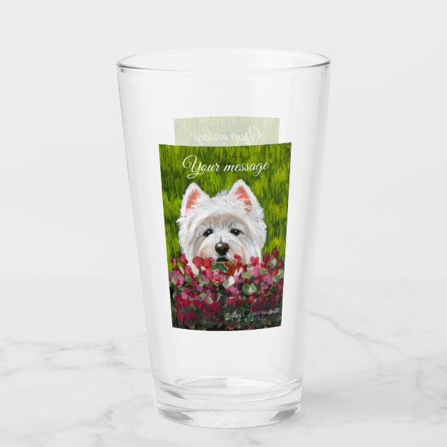 Blume Westie und Pink Glas (Vorderseite)