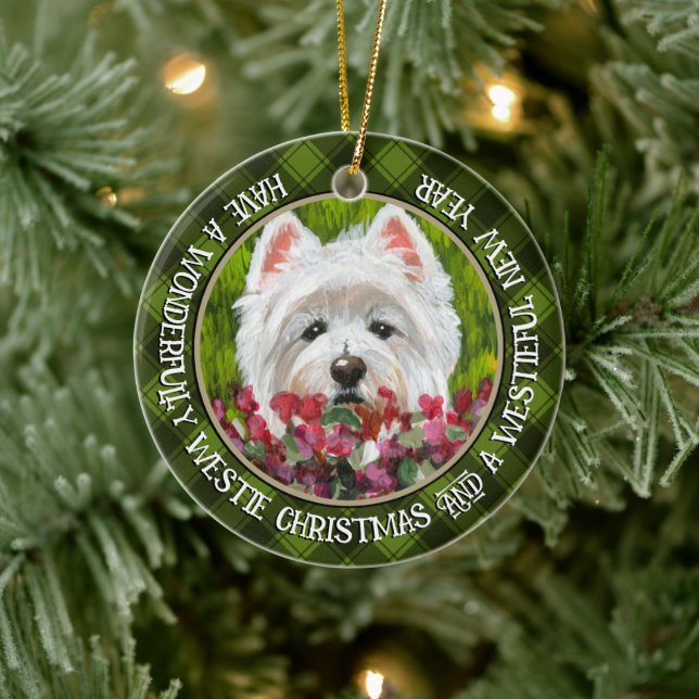 Blume Westie und Pink Keramik Ornament (Baum)