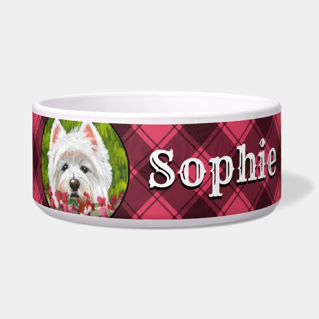 Blume Westie und Pink Napf (Vorderseite)