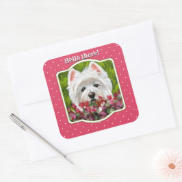 Blume Westie und Pink Quadratischer Aufkleber