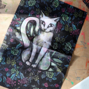 Blume White cat Blume Seidenpapier