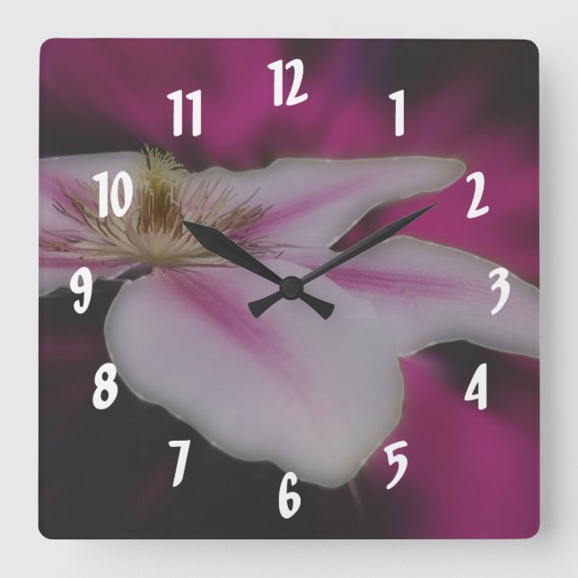 Blume White Clematis Quadratische Wanduhr (Vorderseite)