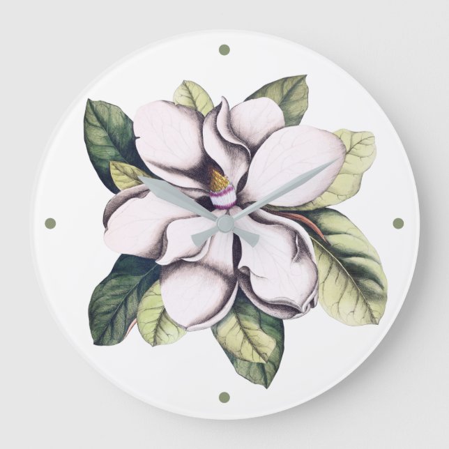 Blume White Magnolia Große Wanduhr (Vorderseite)