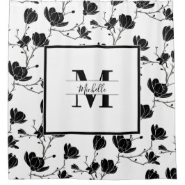 Blume White Mit Monogramm White and Black Magnolia Duschvorhang