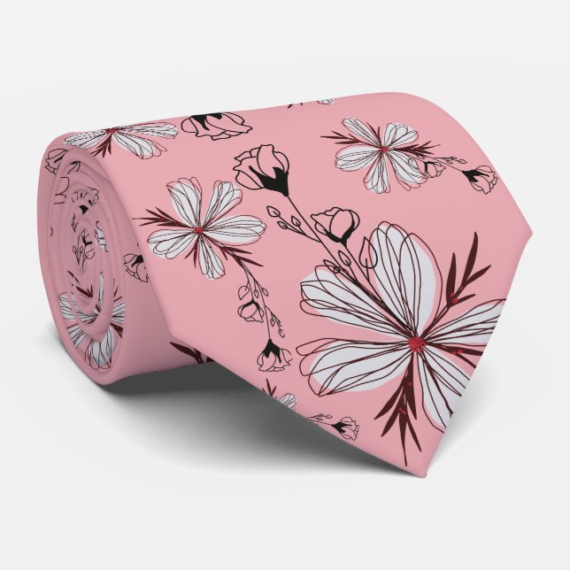 BLUME WHITE W PINK HINTERGRUND KRAWATTE (Gerollt)