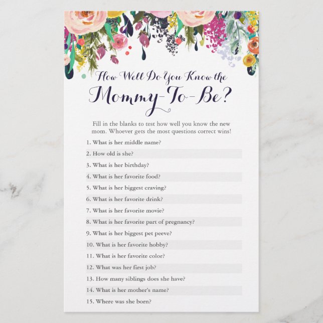 Blume, wie gut Sie die Mama Quiz kennen (Vorderseite)