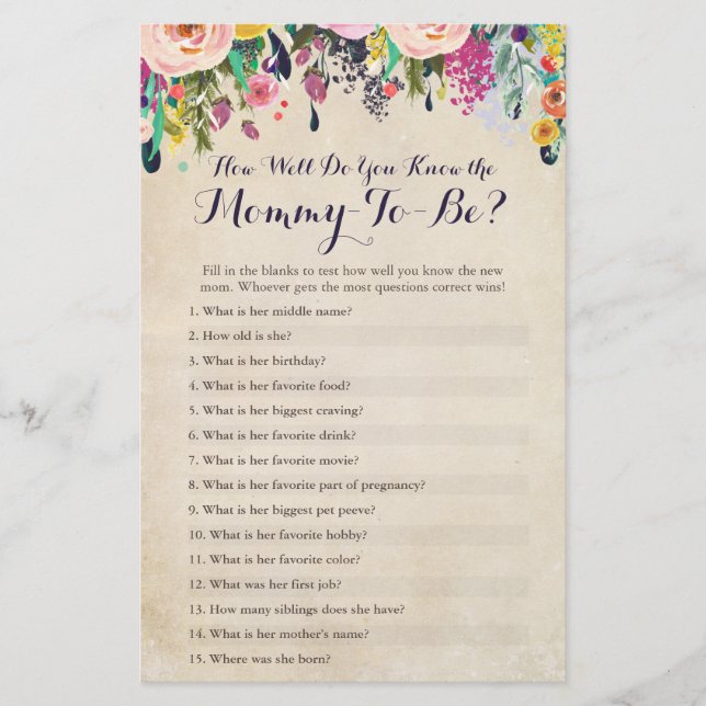 Blume, wie gut Sie die Mama Quiz kennen (Vorderseite)