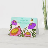 Blume Wiese "Joyeux Anniversaire" Geburtstagskarte