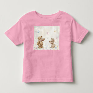 Blume, Wiese, Teddy, Kaninchen und Schmetterlinge Kleinkind T-shirt
