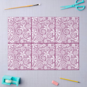 Blume Wirbel Dusty Pink Weißes Muster Decoupage Seidenpapier