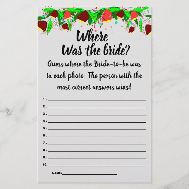 Blume Wo war die Braut? Duschkartenhalter Flyer (Vorne)
