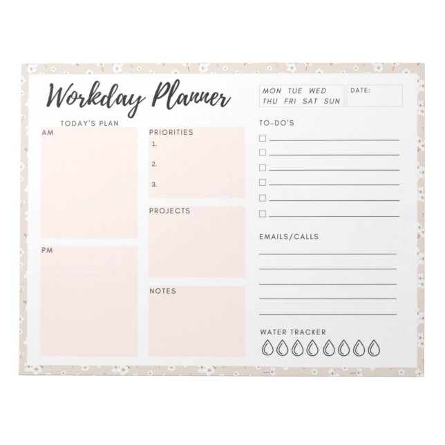 Blume Workday Planer Notizblock (Vorderseite)