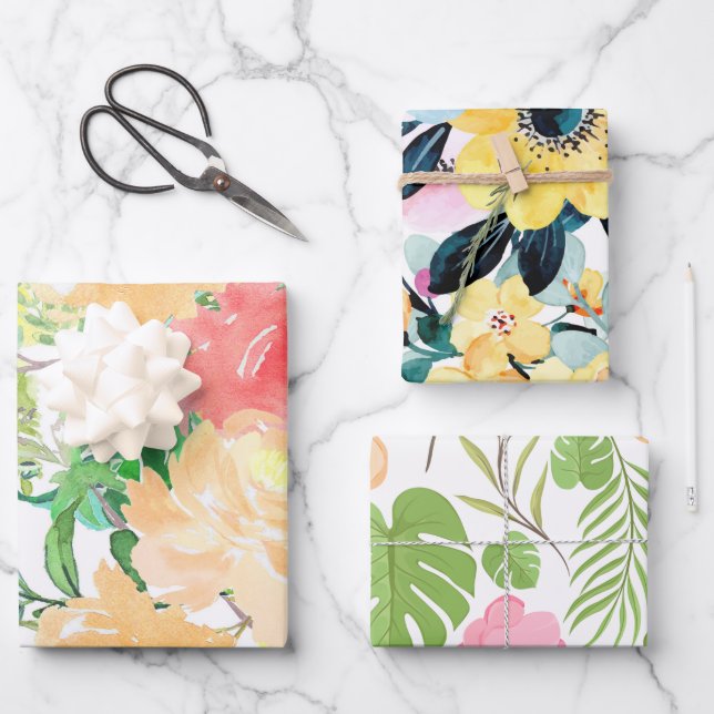 Blume Wrapping Paper | Lebhaftes Blumendesign Geschenkpapier Set (Vorderseite)