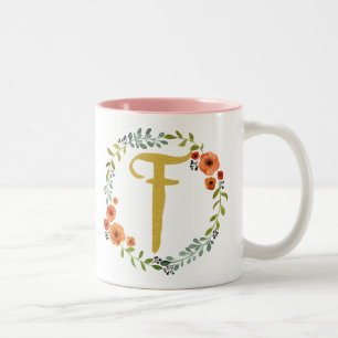 Blume Wreath Gold Monogram Initial F Zweifarbige Tasse