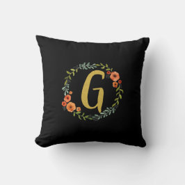Blume Wreath Gold Monogram Initial G Cushion Kissen