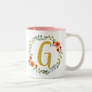 Blume Wreath Gold Monogram Initial G Zweifarbige Tasse