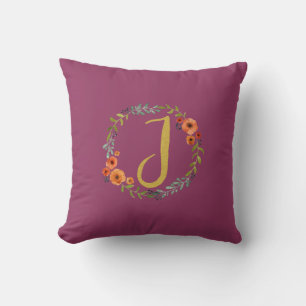 Blume Wreath Gold Monogram Initial J Cushion Kissen