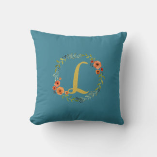 Blume Wreath Gold Monogram Initial L Cushion Aquam Kissen