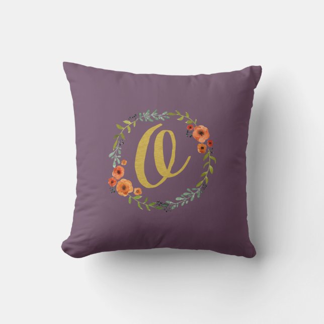 Blume Wreath Gold Monogram Initial O Cushion Kissen (Vorderseite)
