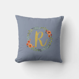 Blume Wreath Gold Monogram Initial R Cushion Kissen