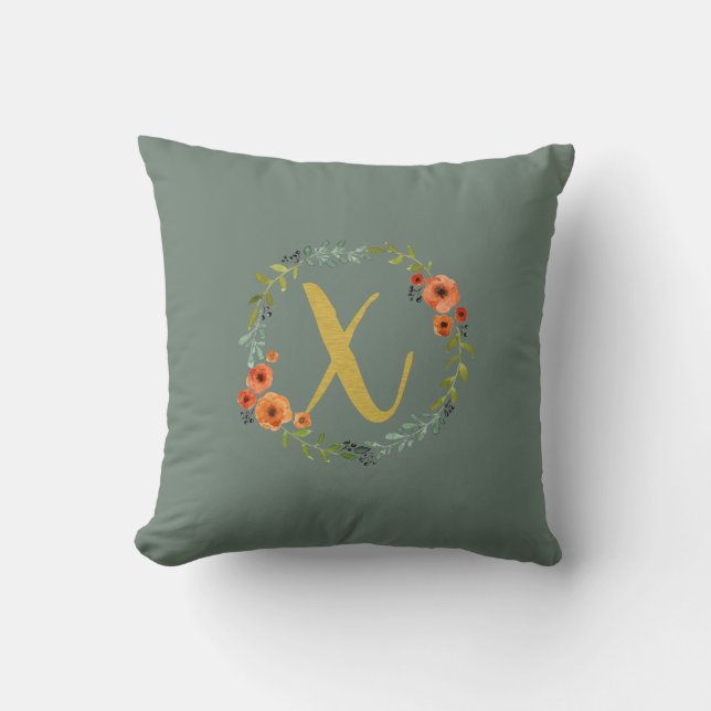 Blume Wreath Gold Monogram Initial X Cushion Kissen (Vorderseite)