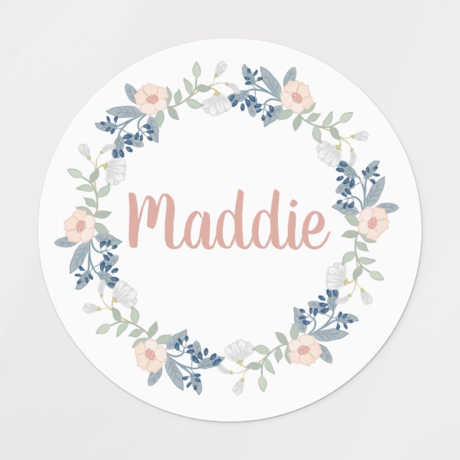 Blume Wreath Individuelle Name Labels Etiketten (Design 1)