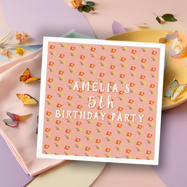 Blume Zeichne Pattern Girl Birthday Party Serviette (Von Creator hochgeladen)