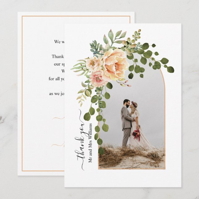 Blume zeichnen, Bogen mit Hochzeit im Herbst des F Dankeskarte (Vorne/Hinten)