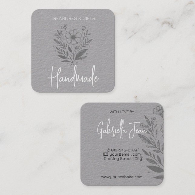 Blume Zeichnend Handgewerbe Einfaches Kraftpapier Quadratische Visitenkarte (Vorne/Hinten)