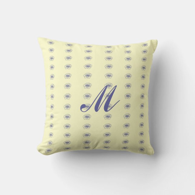 Blume zeichnend Monogramm Muster Kissen (Vorderseite)