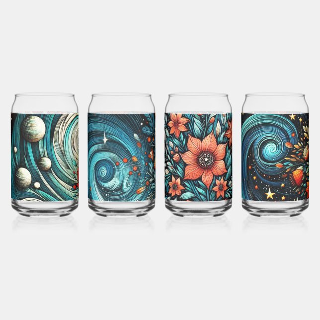 Blume zeitgenössischer Kunst im Weltraum Dosenglas (Vorderseite)