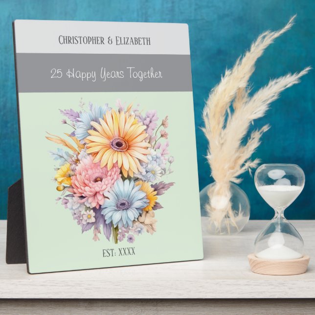 Blume zum 25. Jahrestag geben grüne Namen Fotoplatte (Seite)