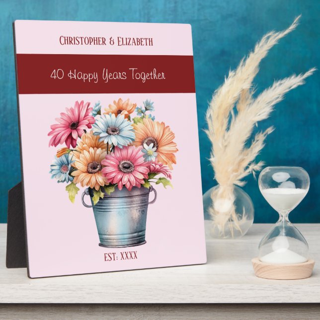 Blume zum 40-jährigen Ruby-Jubiläum benennen rosa Fotoplatte (Seite)