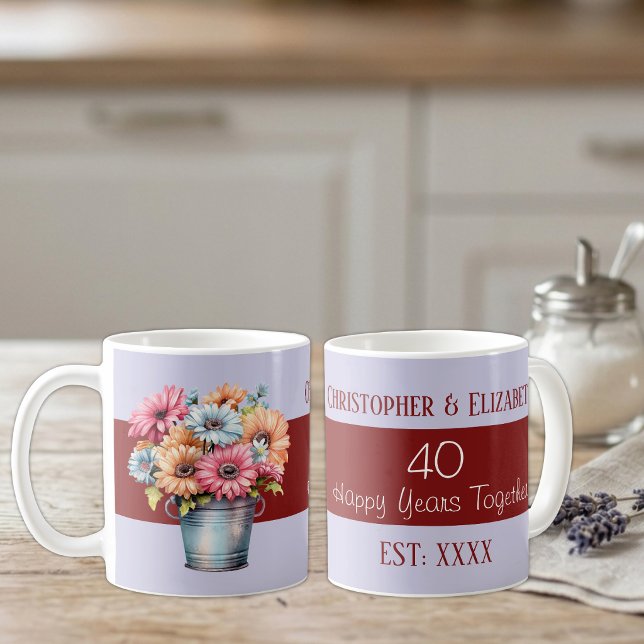 Blume zum 40. Ruby-Jubiläum ernennen lila Kaffeetasse (Von Creator hochgeladen)