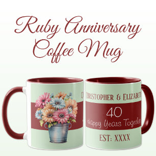Blume zum 40. Ruby-Jubiläum geben grüne Namen Tasse