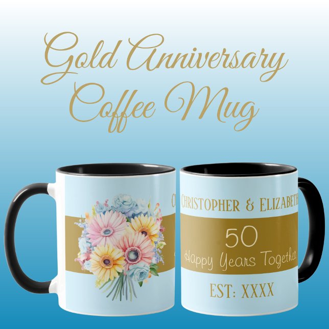 Blume zum 50. Goldjubiläum tragen blaue Namen Tasse (Von Creator hochgeladen)