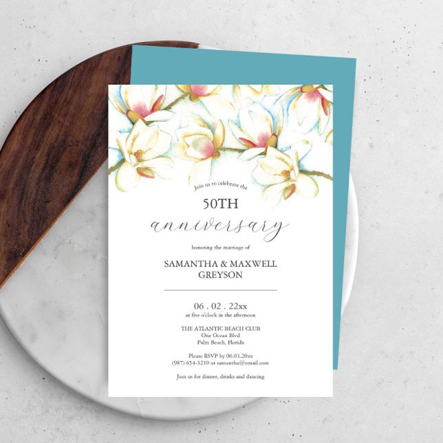 Blume zum 50. Hochzeitstag (50th wedding anniversary invitations floral watercolor art by Victoria Grigaliunas Do Tell A Belle)