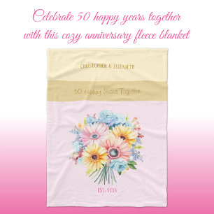 Blume zum 50-jährigen Goldjubiläum rosa Fleecedecke