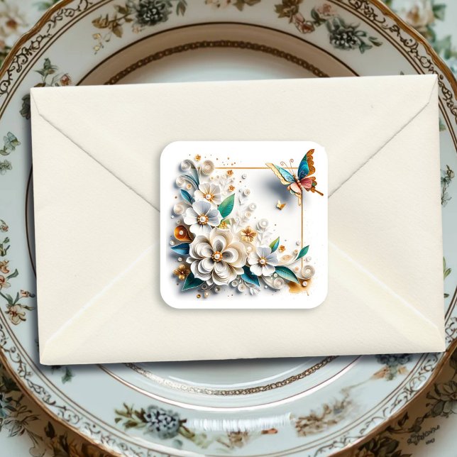 Blume zum Papierabfüllen elegant Quadratischer Aufkleber (Von Creator hochgeladen)