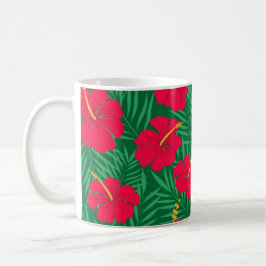 Blume zum Roten Hibiskus auf den tropischen grünen Kaffeetasse