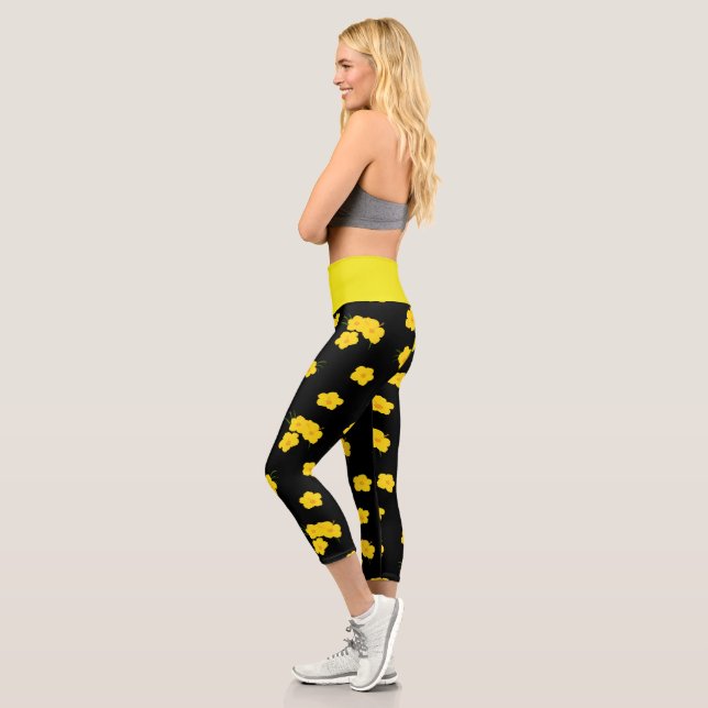 Blume zum tropischen Gelben Hibiskus Capri Leggings (Links)