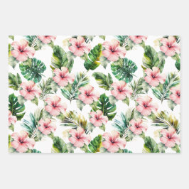 Blume zum tropischen Pink-Hibiskus Geschenkpapier Set