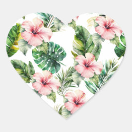 Blume zum tropischen Pink-Hibiskus Herz-Aufkleber