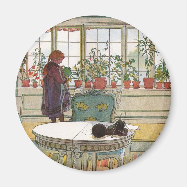 Blume zum Windows von Carl Larsson Magnet (Vorne)