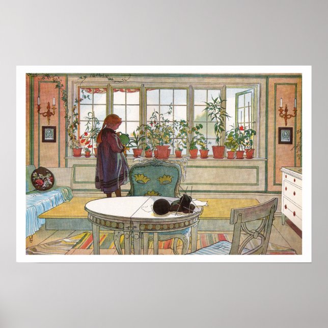 Blume zum Windows von Carl Larsson Poster (Vorne)