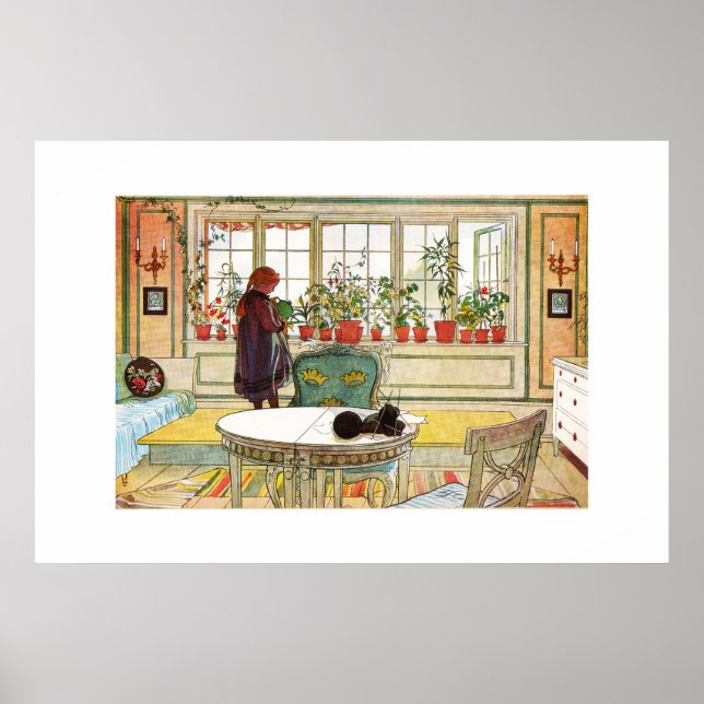 Blume zum Windows von Carl Larsson Poster (Vorne)