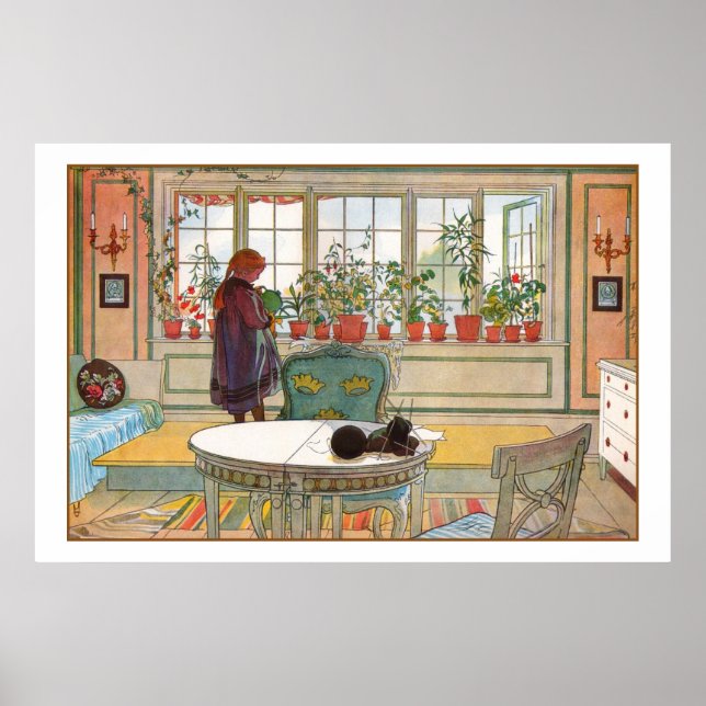 Blume zum Windows von Carl Larsson Poster (Vorne)