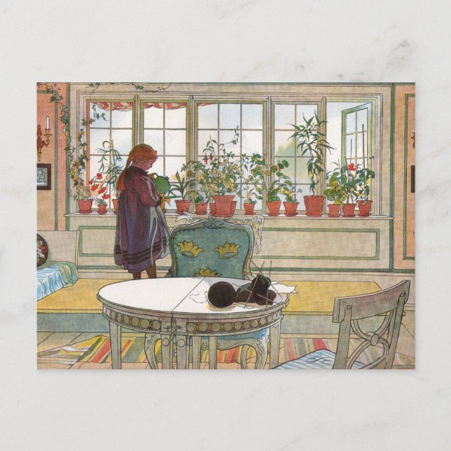 Blume zum Windows von Carl Larsson Postkarte (Vorderseite)